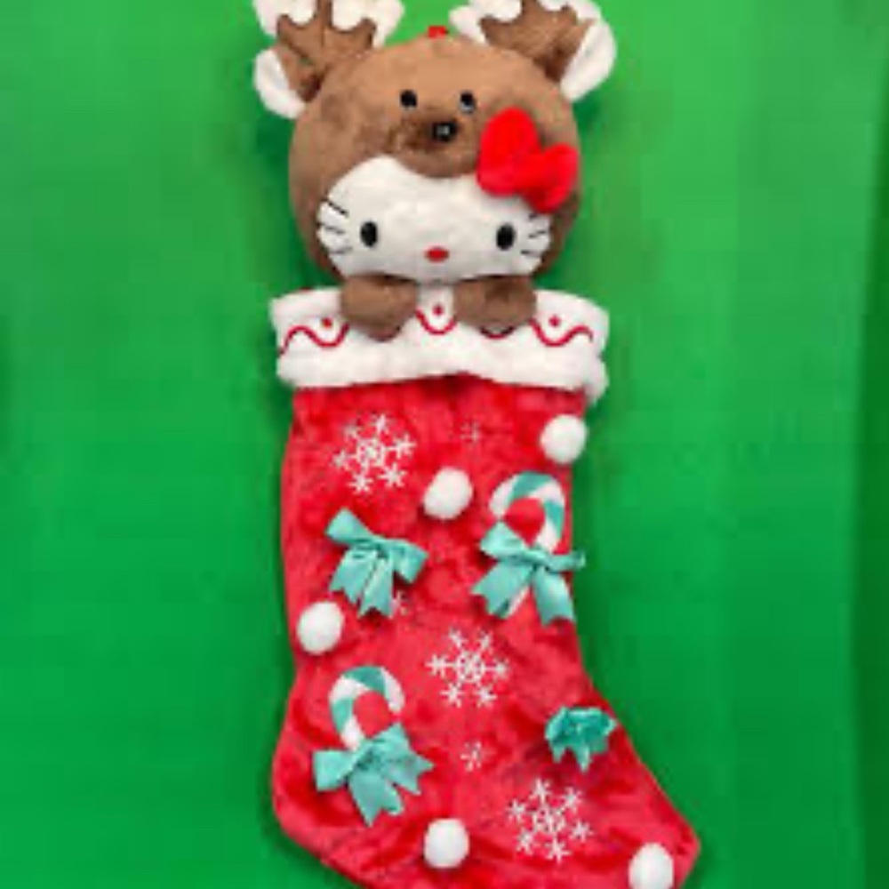 Hello Kitty Red and White Reindeer Plush Christmas Stocking